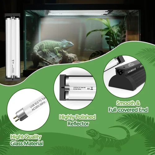 Miniatura 7 de QZQ T5 UVB - Kit combinado de luces para reptiles de 8 W, luz UVB para reptiles con salida UVB conmutable 5.0 y 10.0, lámpara de campana de terrario