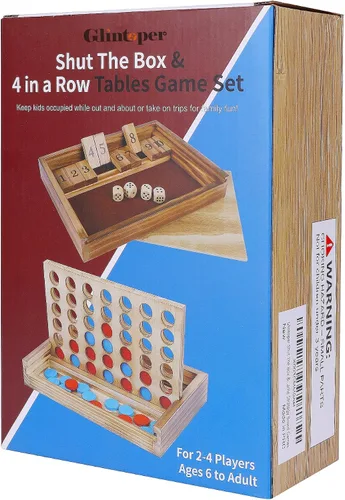 Miniatura 5 de Glintoper Set de Juego de Mesa Shut The Box y 4 en fila, Juego Clásico de Dados de Madera con Números y Alinea 4 para Niños y Familia, Decoración
