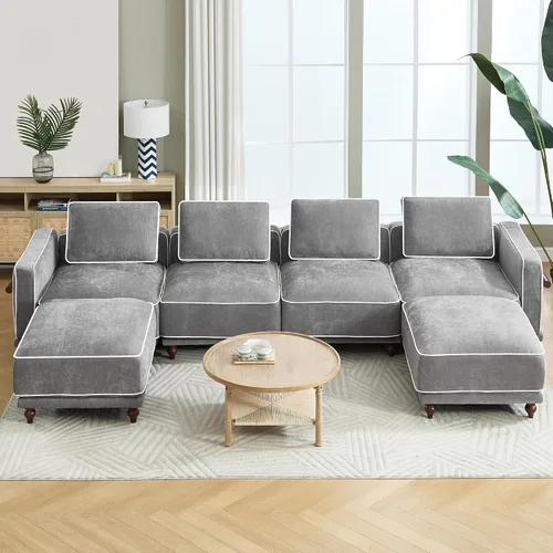 Miniatura 22 de Sofá biplaza modular de felpilla de 80 pulgadas, sofá pequeño color negro con fundas extraíbles lavables, cojines de espuma de alta resistencia