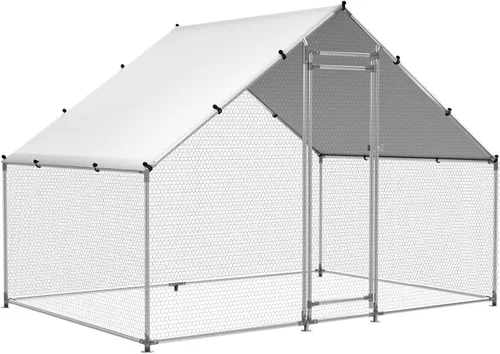 HEYTOWN Gallinero Grande de Metal para Pollos con Cubierta Resistente al Agua y Anti-UV, Jaula de Aves de Corral Transitable para Patio con