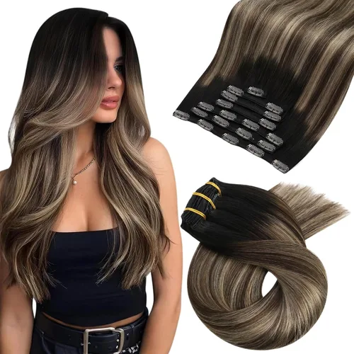 Miniatura 55 de Moresoo Extensiones de cabello humano Remy con clip, color rubio platino, extensiones de cabello humano real de doble trama, color rubio #60, 18