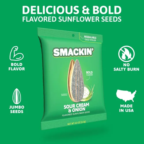Miniatura 3 de SMACKIN' - Semillas de girasol tostadas extragrandes, sin quemadura salada, hechas en Estados Unidos, fácil de verter y sellar - Crema agria