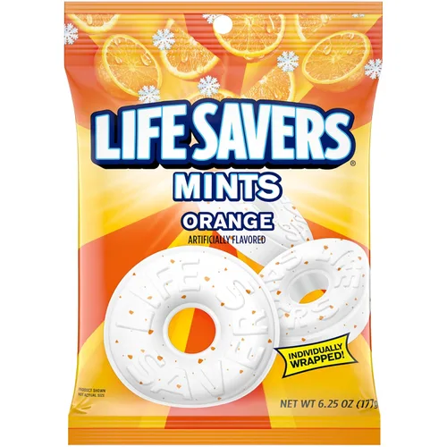 LIFE SAVERS Mentas de Naranja, Envueltos Individualmente, Para Bocadillos, Compartir, Fiestas de Oficina y Almacenamiento en la Despensa, 6.25 oz