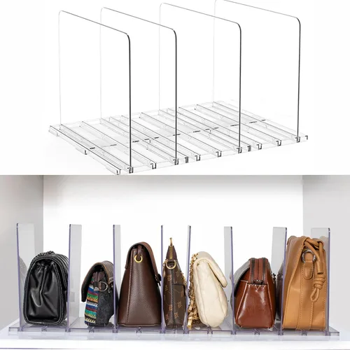 Organizador de bolso para armario, organizador de bolsa de regalo ajustable de acrílico transparente, organizador de bolsa divisora de estantes para