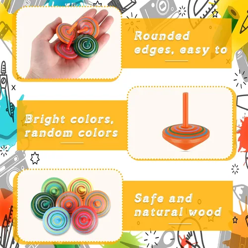 Miniatura 3 de Aoriher Tops giratorios de madera para niños, coloridos giroscopios de madera, juguetes educativos de jardín de infantes, tops giratorios