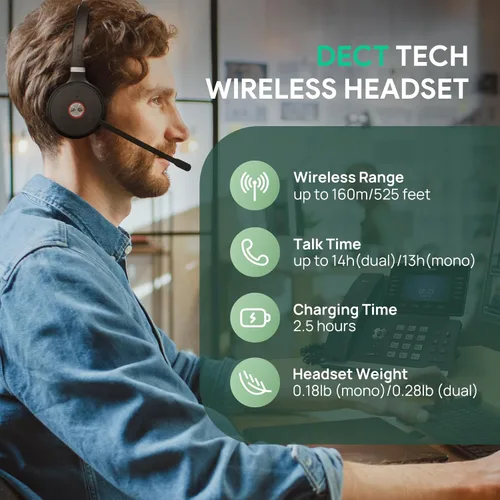Miniatura 3 de Yealink WH62 DECT Mono Teams Auriculares Inalámbricos, Auriculares de Trabajo con Rango de 525 pies con Micrófono de Cancelación de Ruido 2X
