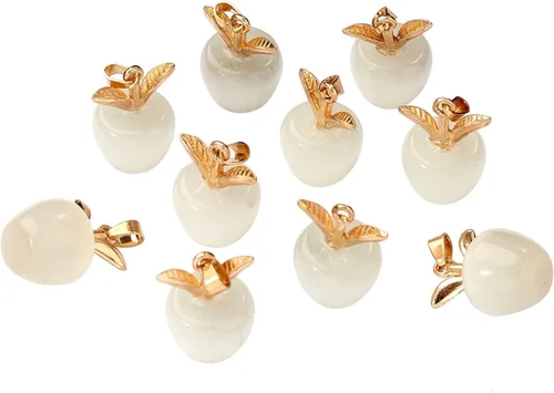 Miniatura 12 de 10 dijes de piedra preciosa de manzana, cristal de cuarzo curativo, colgantes de piedra natural, hebilla de oro verde para joyería, collares