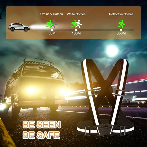 Miniatura 5 de Chaleco de seguridad reflectante, 2 piezas, chaleco de alta visibilidad, correas ajustables para correr, ciclismo, caminar, trabajadores