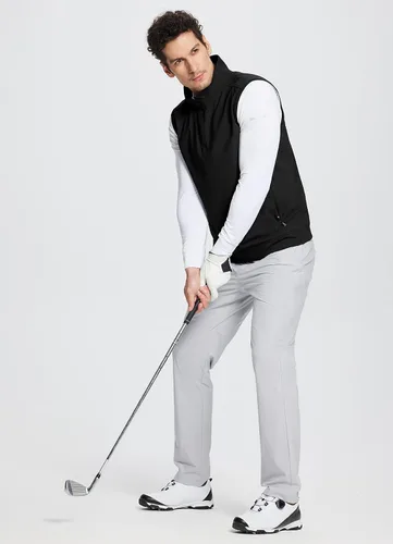 Miniatura 6 de BALEAF Chaleco sin mangas con cremallera de 14 para hombre, suéter térmico con forro polar para golf, bolsillos, senderismo, correr, campamento