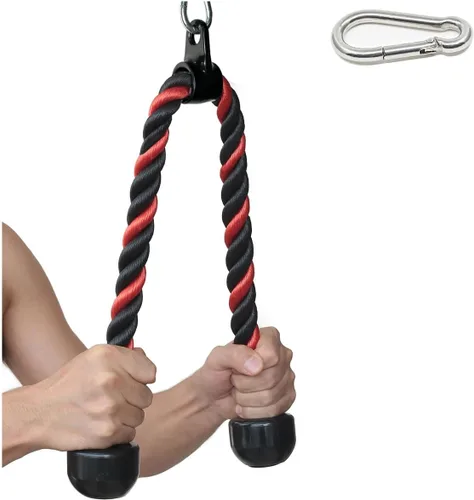 Miniatura 6 de Tricep Rope 27 & 36 inches 2 Colors Fitness Attachment Cable Machine Pulldown Heavy Duty Coated Nylon Rope with Solid Rubber Ends Negro-36