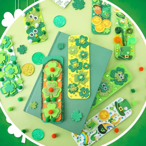 Miniatura 5 de JULBEAR 36 juegos de manualidades del día de San Patricio, marcapáginas de trébol, kits de manualidades de espuma en blanco, decoraciones de Verde