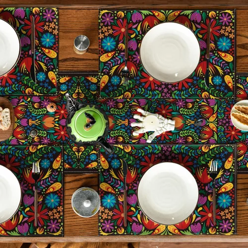 Miniatura 4 de Artoid Mode Manteles Individuales Mexicanos Cinco De Mayo para Mesa de Comedor, 12 x 18 Pulgadas Decoración Floral Fiesta Día De Los Muertos