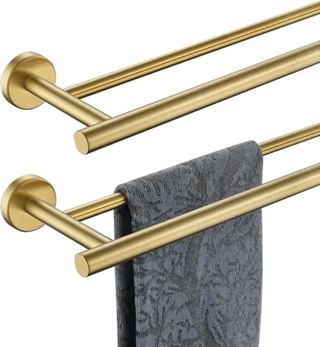 Miniatura 17 de JQK - Barra doble para toallas de baño, oro cepillado de 30 pulgadas, toallero de acero inoxidable 304 de 0.8 mm de espesor para baño, soporte