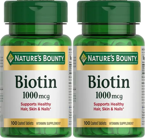 Nature's Bounty Biotina, apoya el metabolismo para la energía y el cabello, la piel y las uñas saludables, 1000 mcg, 100 tabletas (paquete de 2)