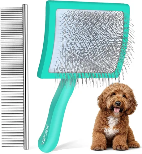 Miniatura 12 de Cepillo deslizante para perros, cepillo grande para perros de pelo largo para garabatos dorados y golden retriever con herramienta de Púrpura