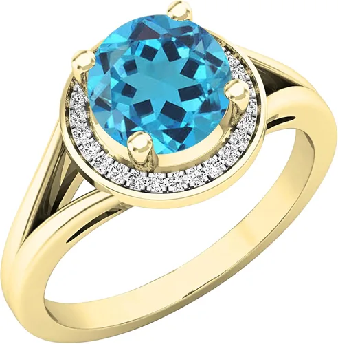 Miniatura 277 de Dazzlingrock Collection Anillo de compromiso redondo de 0.276 in con halo de diamante blanco y vástago dividido para ella en oro macizo de 14
