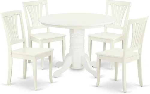 Miniatura 9 de East West Furniture Shelton - Juego de cocina de 3 piezas para espacios pequeños contiene una mesa de comedor redonda con pedestal y 2 sillas