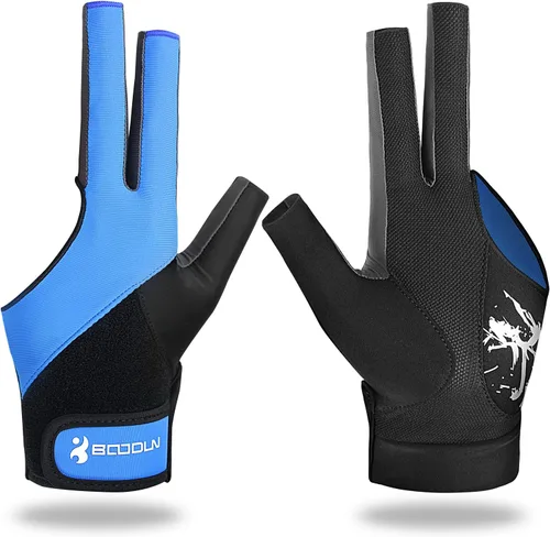YFY Guantes de billar para mano izquierda con 3 dedos, proceso de empalme, guantes deportivos de billar para hombres y mujeres Azul