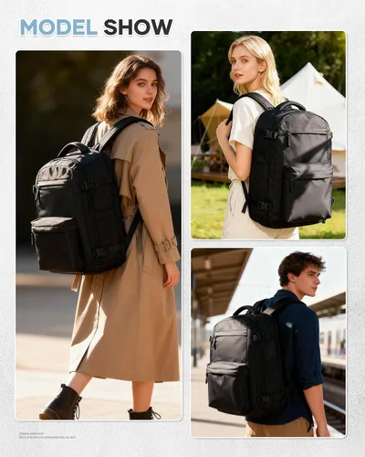 Miniatura 8 de WONHOX Mochila de viaje para mujeres y hombres, mochila para laptop con compartimento para zapatos, mochila impermeable para senderismo de equipaje
