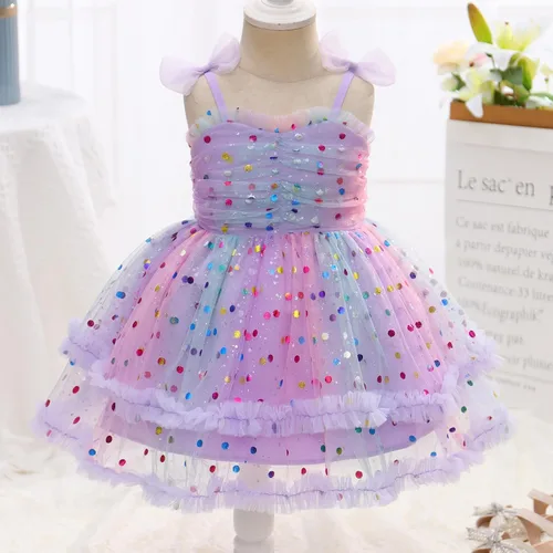 Miniatura 91 de IMEKIS Vestido de princesa de cumpleaños para niña pequeña, confeti brillante, bohemio, arco iris, pastel, sesión de fotos, traje para 1-6T