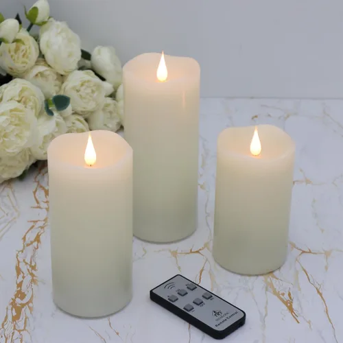 Paquete de 3 velas parpadeantes sin llama que funcionan con pilas con temporizador, llama móvil 3D que dura más de 1000 horas, vela eléctrica LED de
