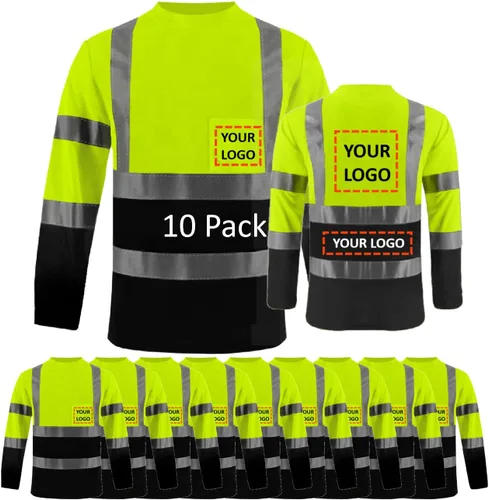 BeautyWill Camisas de alta visibilidad de manga larga clase 2 reflectantes ANSI con bolsillo camisas de seguridad para hombres y mujeres