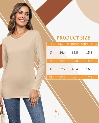 Miniatura 7 de 2 camisetas de manga larga para mujer, cuello redondo, ajustadas, básicas, blusas