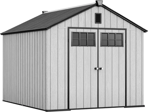 Miniatura 11 de YITAHOME Cobertizo de almacenamiento para exteriores de 8 x 10 pies con suelo, cobertizo de jardín de plástico extra grueso para bicicletas