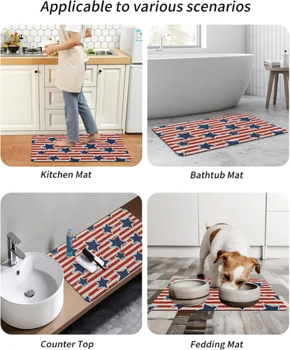 Miniatura 6 de Tapete de baño con bandera de estrellas y rayas para bañera, antideslizante, de secado rápido y absorbente, tierra de diatomeas, fregadero