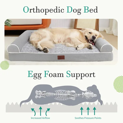 Miniatura 2 de TJSOULER Camas ortopédicas para perros grandes, tapete de espuma para mascotas forrado impermeable con funda extraíble y lavable y parte inferior