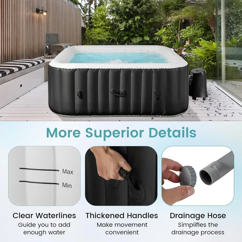 Miniatura 6 de Goplus Jacuzzi hinchable, piscina para 4-6 personas con 130 chorros de aire, bomba con calentador, cartuchos de filtro, cubierta aislada, tela