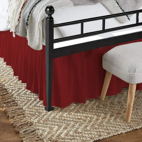 Miniatura 2 de Falda de cama con volantes en las esquinas divididas con plataforma de cobertura de tres caras, tamaño individual, borgoña, 12 pulgadas de caída