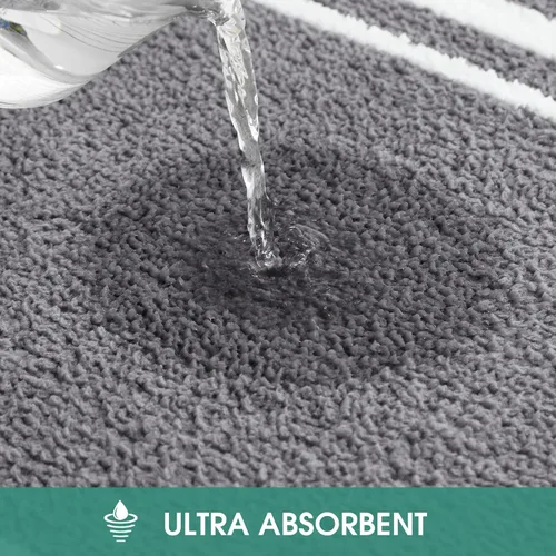 Miniatura 3 de HOMEIDEAS Juego de 2 alfombras de baño, a rayas, súper absorbentes, de microfibra suave, antideslizantes, lavables, para ducha y bañera (gris)