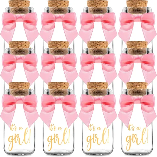 Miniatura 17 de Ethisa Paquete de 24 botellas de vidrio de leche vintage con cintas y calcomanías, regalos elegantes de baby shower para invitados y centros de ¡Es
