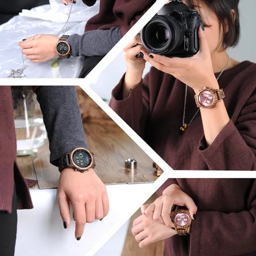 Miniatura 7 de BOBO BIRD Relojes de madera para mujer, correa de metal de madera de lujo, cronógrafo y visualización de fecha, reloj de cuarzo, moda de cebra