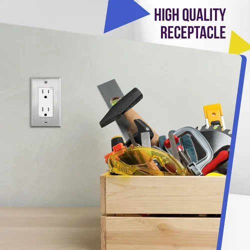 Miniatura 4 de ENERLITES Salida decorativa de grado industrial, 15A 125V, receptáculo dúplex resistente a manipulaciones, autoconectable, 5-15R, 2 polos, conexión