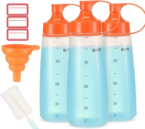 Miniatura 18 de Botellas de plástico para condimentos para salsas de boca ancha, dispensador de botellas para aderezo de ensalada, aceite de cocina, salsa