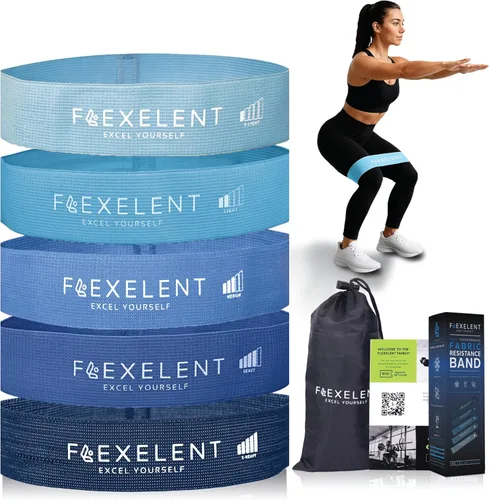 Miniatura 10 de Bandas de resistencia de tela para hacer ejercicio – 5 niveles de fuerza desde extra ligera hasta extra pesada – Bandas de entrenamiento gruesas
