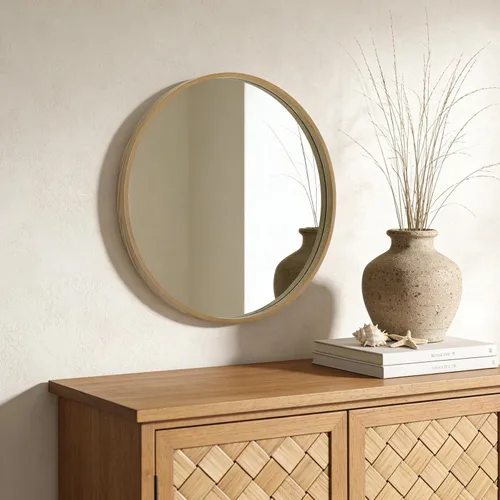 Miniatura 3 de Espejo redondo de madera WallBeyond de 24 pulgadas, espejo circular de pared para baño, espejo redondo de pared para decoración, tocador, entrada