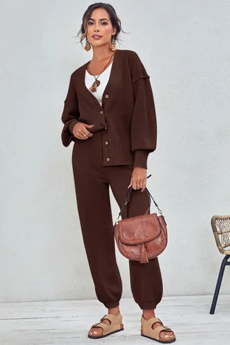 Miniatura 7 de MAOECO Conjunto de 2 piezas para mujer, suéter de punto y pantalones deportivos de cintura alta