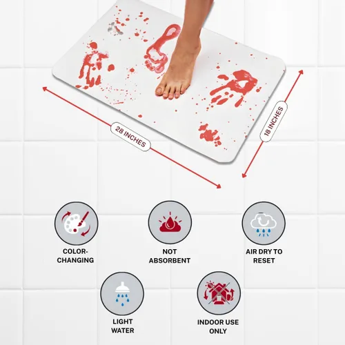 Miniatura 7 de The Murder Mat Alfombra de baño de terror que cambia de color, huellas rojas aparecen cuando se mojan y desaparecen a medida que se seca, alfombra