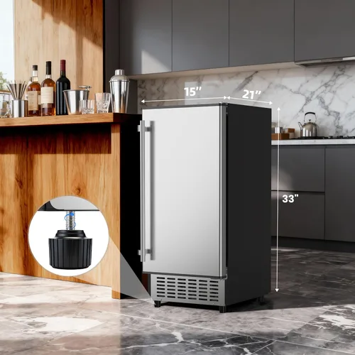 Miniatura 7 de Coolake Máquina de hielo de 15 pulgadas de ancho bajo encimera, 80 libras/día con almacenamiento de 40 libras, máquina de hielo comercial al aire
