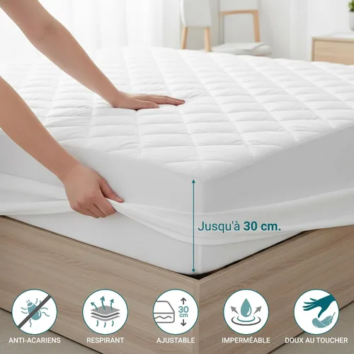 Miniatura 6 de Protector de colchón acolchado, impermeable y adaptable con cintura elástica, transpirable y resistente a los líquidos, protector de colchón