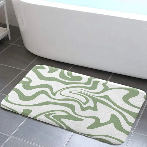 Miniatura 8 de Alfombras de baño estéticas abstractas de los años 70 con diseño de remolino ondulado, bonito tapete de baño rosa y beige, estético, retro