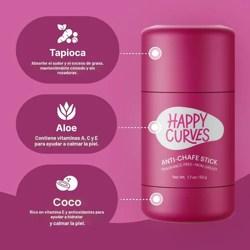 Miniatura 4 de HAPPY CURVES Barra antirozaduras – Protección contra rozaduras y fricción para mujeres, ideal para muslos, axilas y más – Protector de roce