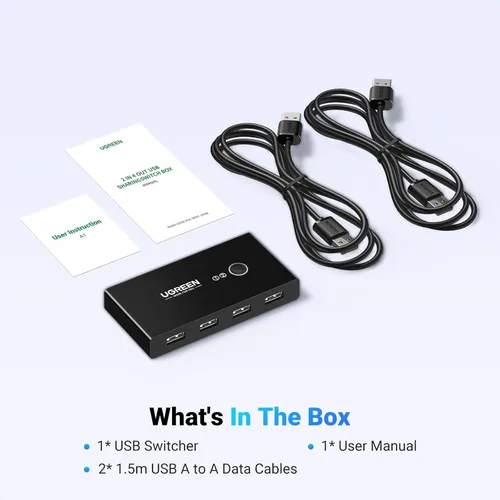 Miniatura 8 de UGREEN Selector de interruptor USB, 2 computadoras que comparten 4 dispositivos USB 2.0, concentrador de caja de conmutadores periféricos USB 2.0