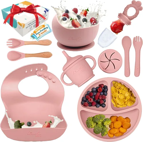 Miniatura 10 de Juego de alimentación de silicona para bebés, 10 suministros de destete LED para bebés, platos para bebés sin BPA con platos y cuencos para niños