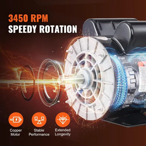 Miniatura 3 de VEVOR Motor Eléctrico de Compresor de Aire de 2 HP, 115/230V, 20/10 Amperios, Marco 56 3450 RPM, Eje Claveado de 5/8 Pulgadas, Longitud de Eje