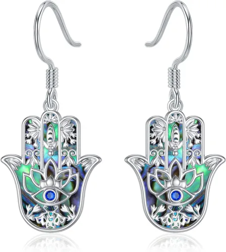 Christmas Gifts Moonstone Filigree Evil Eye Earrings Sterling Silver Hamsa Evil Eye Jewelry for Women Girls