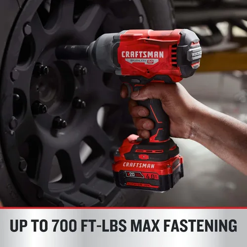 Miniatura 5 de CRAFTSMAN Llave de impacto V20 RP, inalámbrica, sin escobillas, alto par, 1/2 pulgada, batería de 4Ah y cargador incluidos (CMCF940M1)
